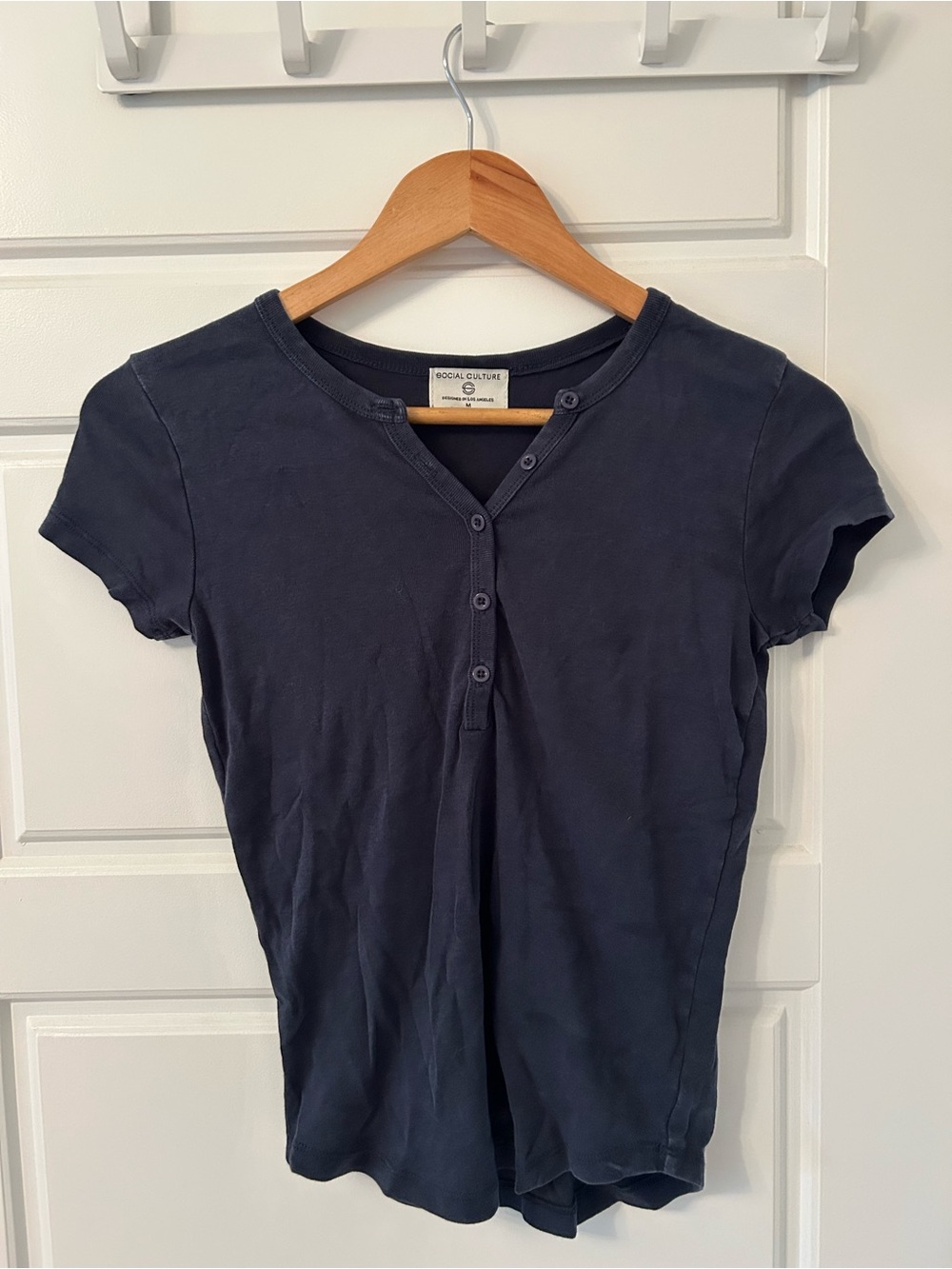 Women’s Navy Cotton Short-Sleeve Henley Top